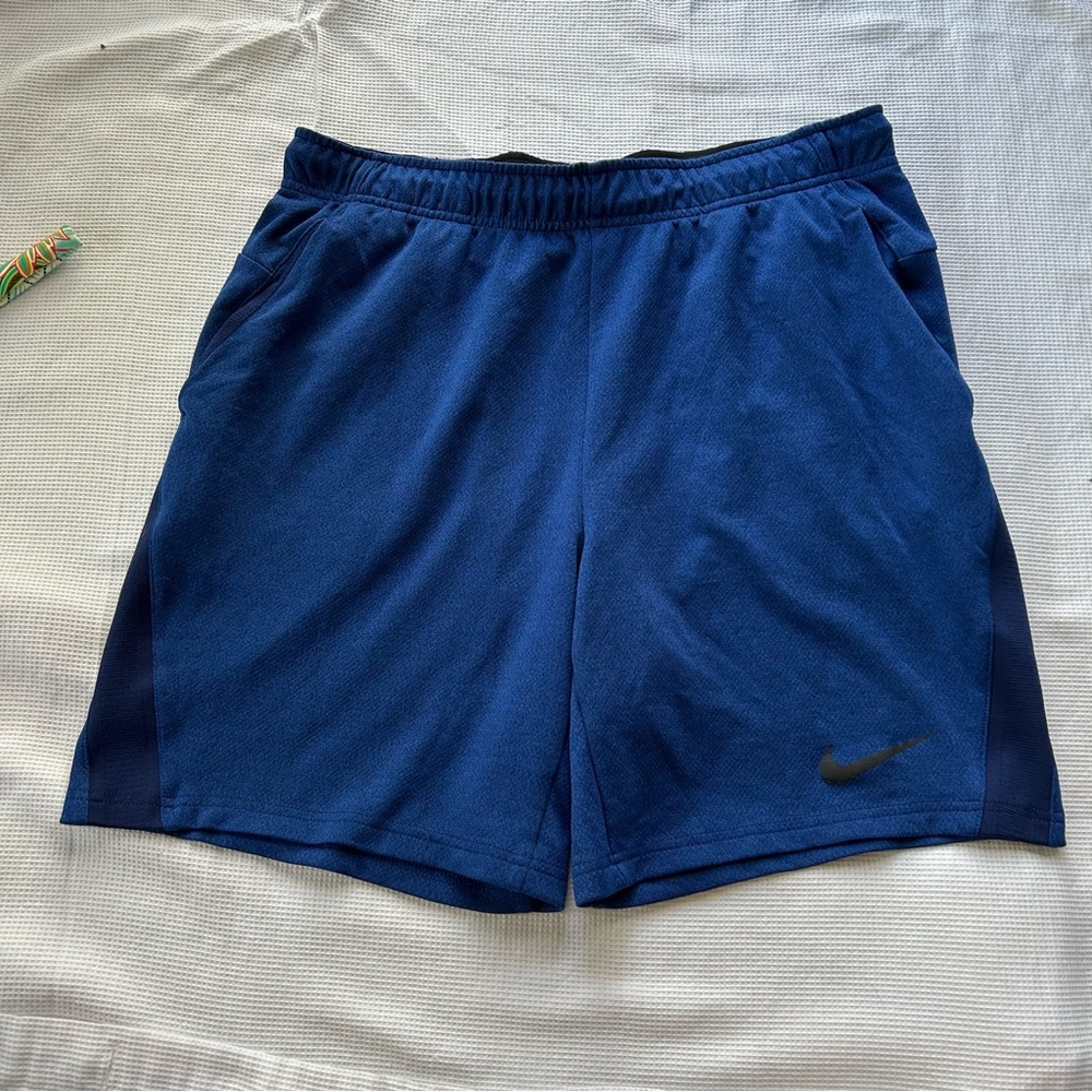 Nike Men’s Navy & Dark Blue Athletic Shorts with Black Swoosh